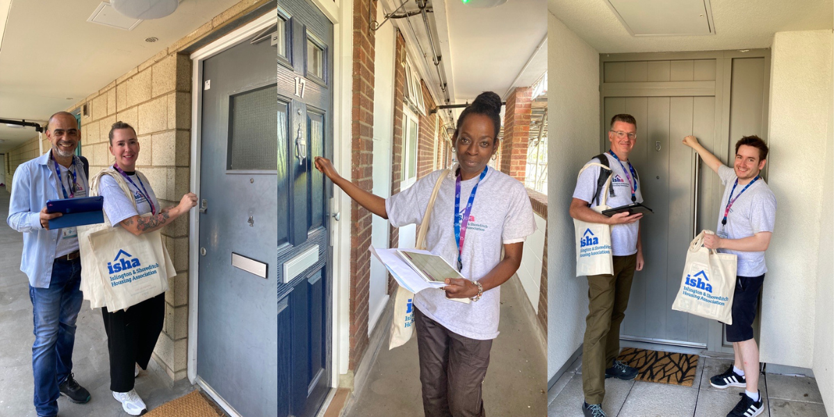 Staff knocking on resident doors. 