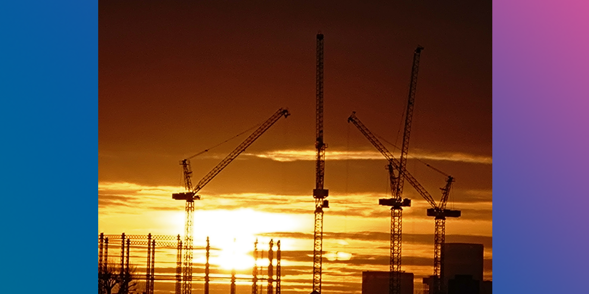 A sunset skyline looking over east London.